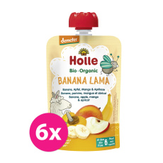 6x HOLLE Banana lama Bio ovocné pyré banán, jablko, mango, meruňka, 100 g (6 m+)