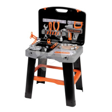 Smoby Pracovní dílna v kufříku 2v1 Bricolo Smart Workbench Black&Decker  rozkládací pracovní stůl s nářadím 30 doplňků