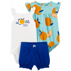 CARTER'S Set 3dílný body na ramínka, body kr. rukáv, kraťasy Blue Orange holka 24m