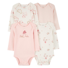 CARTER'S Body dlouhý rukáv Pink/Ivory holka 4ks 3m/vel. 62