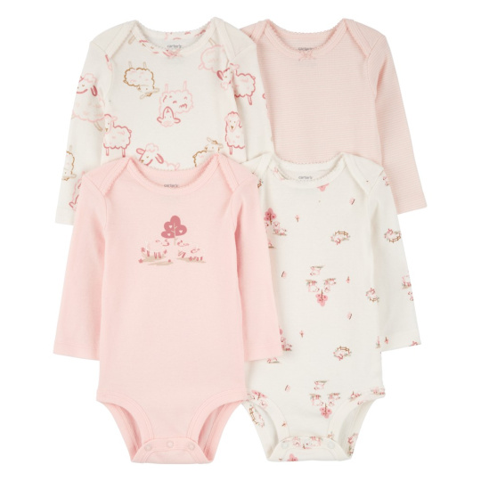 CARTER'S Body dlouhý rukáv Pink/Ivory holka 4ks 3m/vel. 62