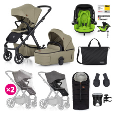 PETITE&MARS Kočárek kombinovaný ICON 2v1 Mossy Green XXL RWS + KIDDY Evoluna i-size 2 + základna