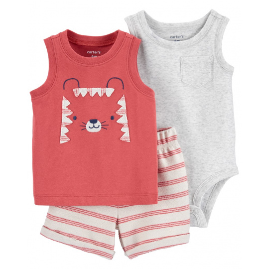 CARTER'S Set 3dílný body bez rukávů, tílko, kraťasy Red Tiger kluk 18m