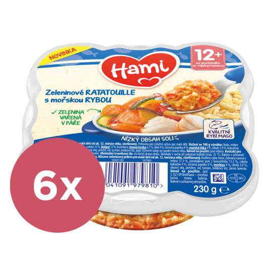 6x HAMI Talířek masozeleninový Zeleninové ratatouille s mořskou rybou 230g, 12+