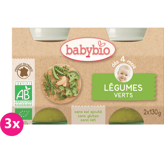 3x BABYBIO Příkrm zelená zelenina 2x 130 g