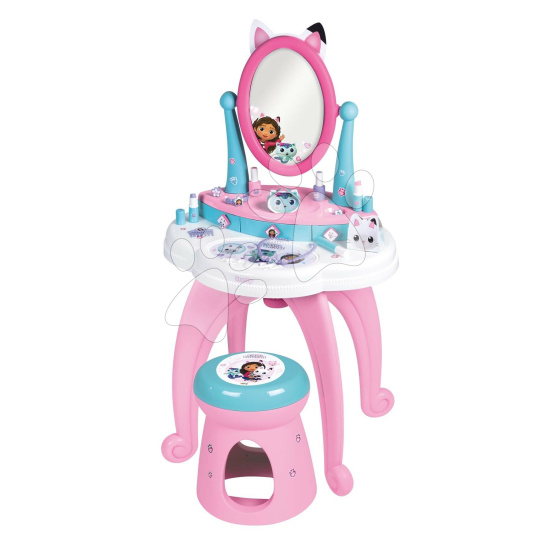 Smoby Kosmetický stolek s otočným zrcadlem a židlí Gabby Dressing Table 2v1  s úložným prostorem pro 12 doplňků