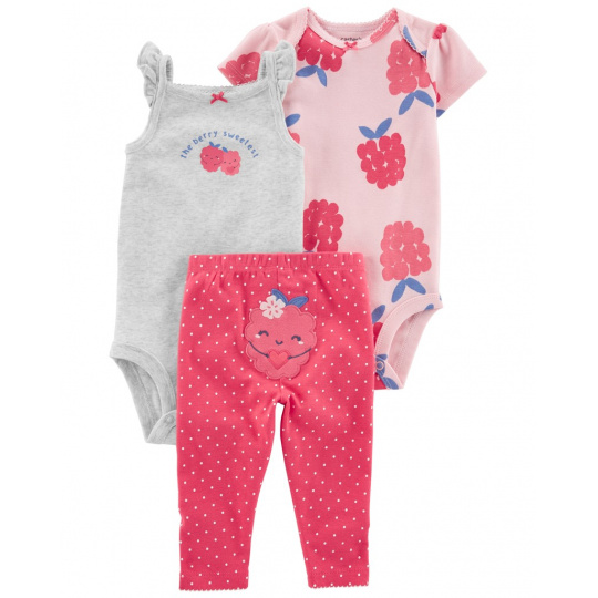 CARTER'S Set 3dílný legíny, body kr. rukáv, body na ramínka Pink Raspberry holka 24m